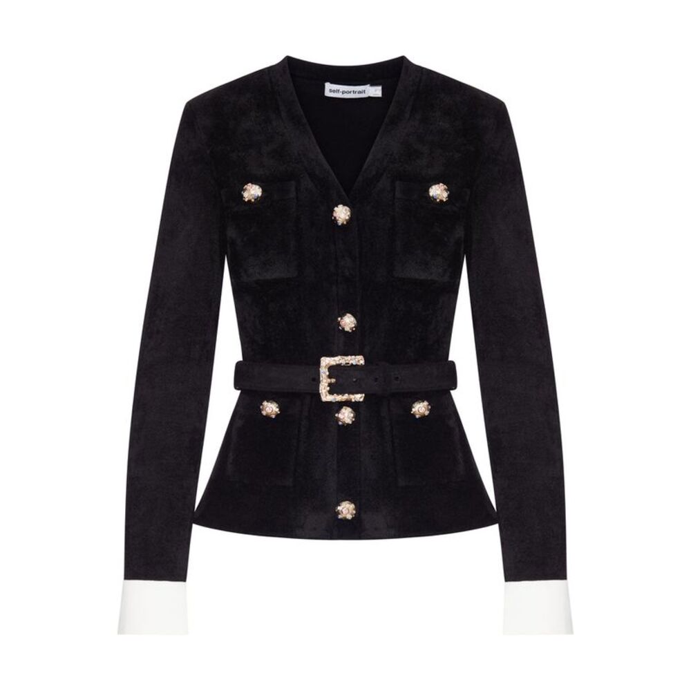 Self-Portrait Women Velvet Jacket With Jewel Buttons And Belt